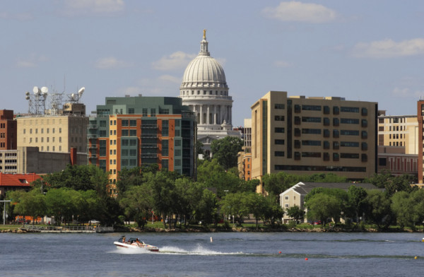 Closeup of  Downtown Madison Wisconsin, from Lake Monona